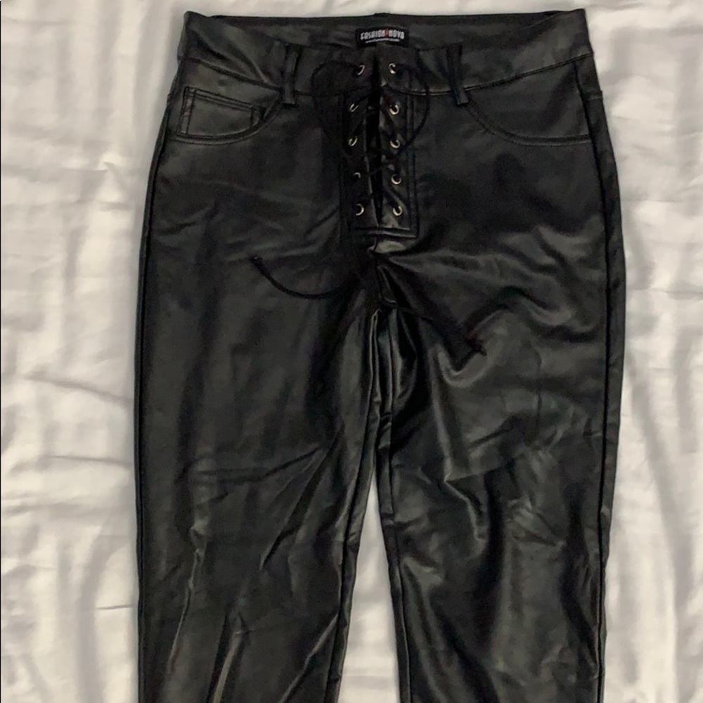 Black shinny tie up pants